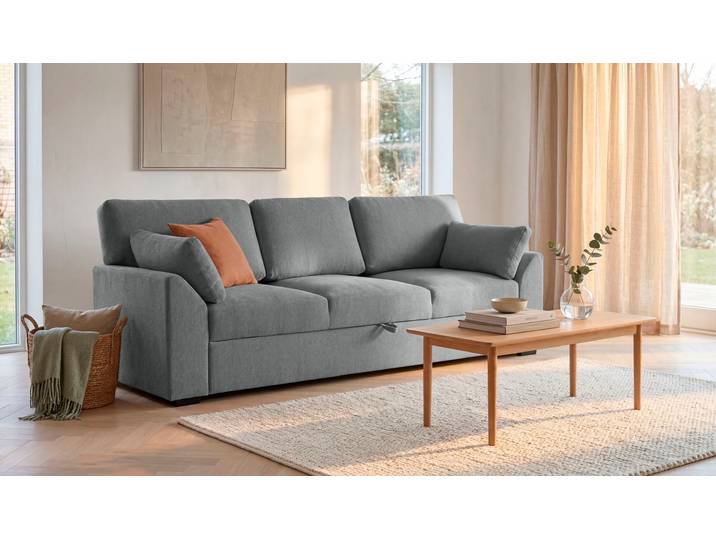 3-Sitzer Sofa, 233x86 cm, Chenille, Grau, Mit Bettfunktion, Klassisch, Home-affaire