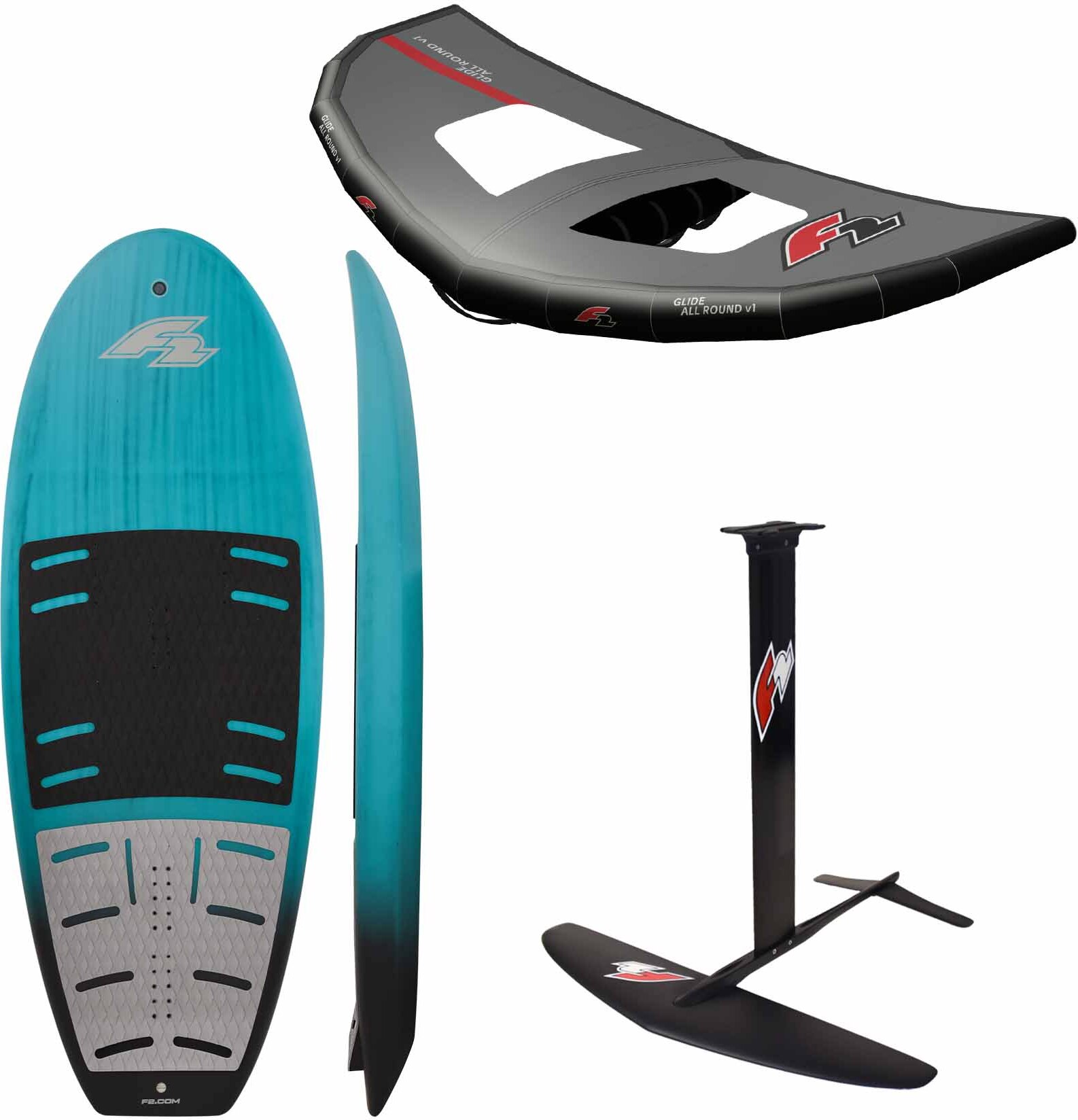 F2 Set Foilboard Glide Surf Team 65L |LTD Allround Foil 1700 |Allround Wing 5qm