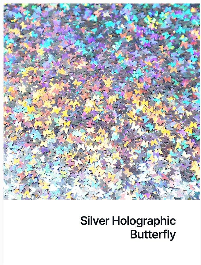 Hemway Shaped Craft Glitter   Butterfly   Epoxy Resin, DIY, Tumbler, Decoration - Silver Holographic - Shaped 50g