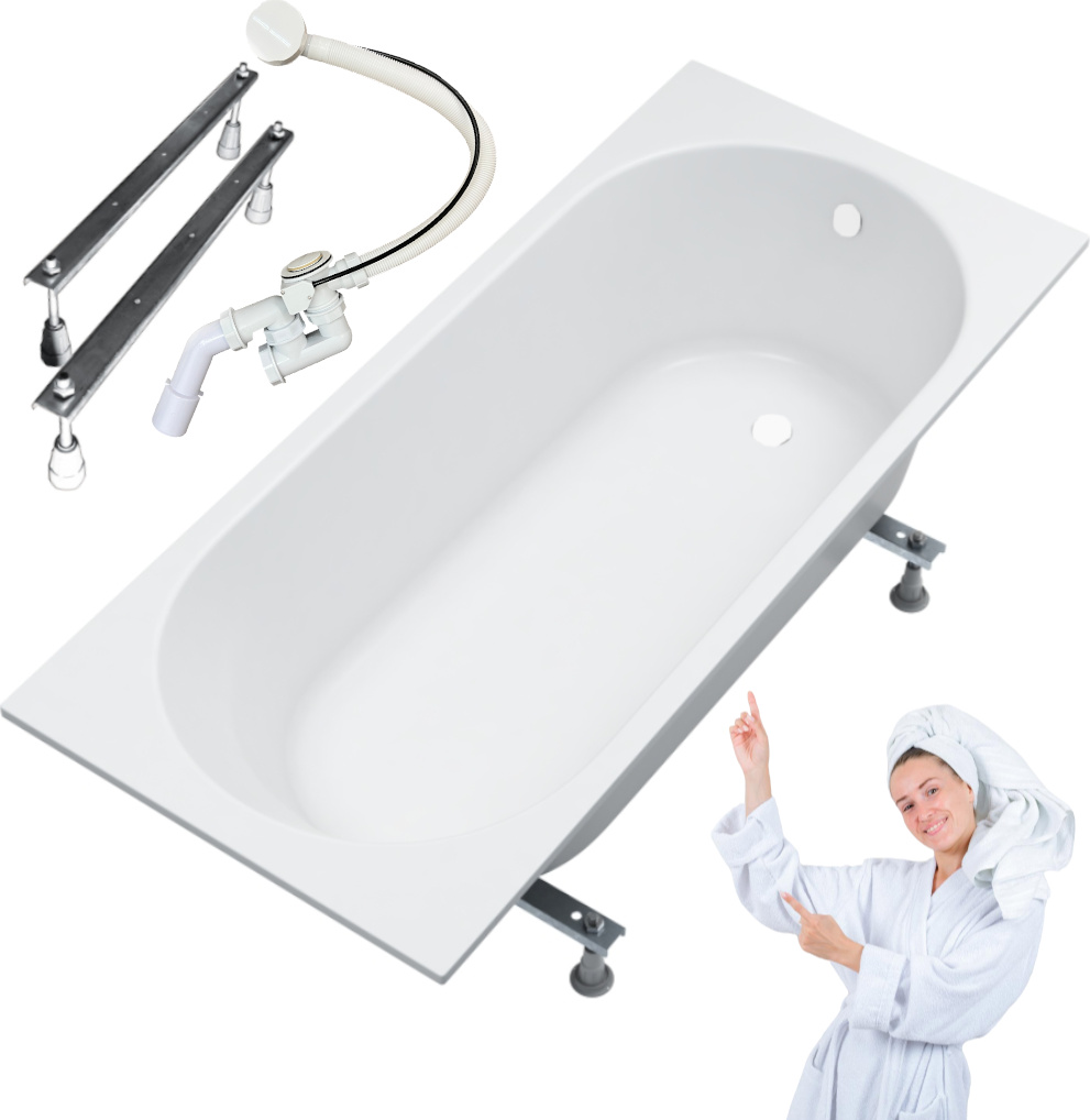 Aqua For You | Badewanne - Kronos Oval Badewanne - 150 x 70 Cm - Mit Weißem Siphon - Antibac - Einfach Zu Reinigen