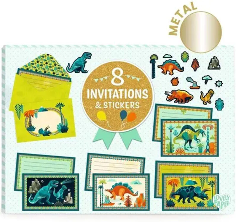 Little Big Room by Djeco 8 Invitations et stickers cartes d'anniversaire Cric croc, Dino Rock ! Djeco