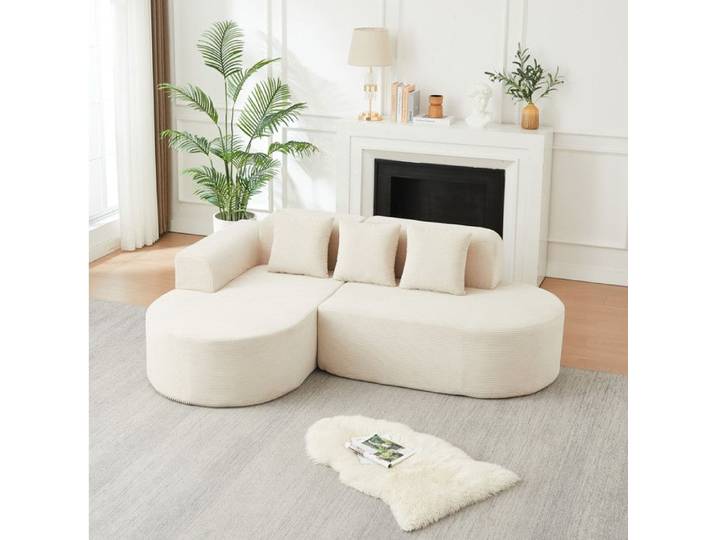 Modenuit Canapé d'angle modulable L gauche 4 places en corduroy beige accoudoirs arrondis