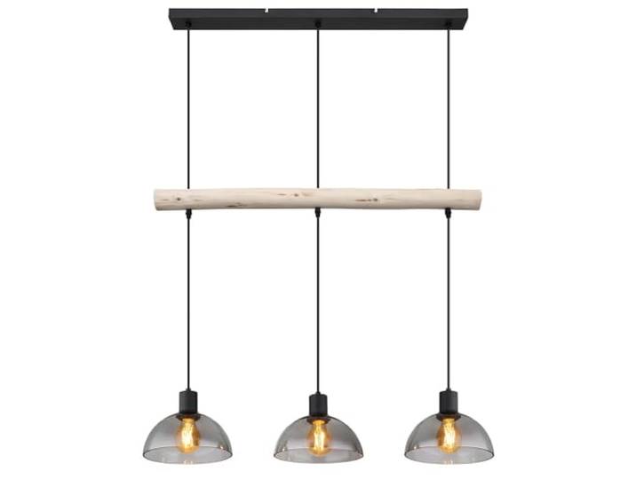 Pendelleuchte 3 flammig Hängelampe Esstisch Holzlampe Glas Wohnzimmerlampe zum verstellen, Metall, schwarz braun, 3x E27 Fassungen, LxBxH 80x20x120 cm