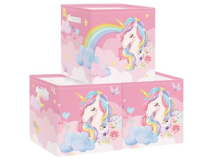 Clastyle Lot de 3 Boite Rangement Tissu Licorne Cube de Rangement Pliable Panier Kallax pour Salle de Bain\, Nuage\, 30x30x30 cm