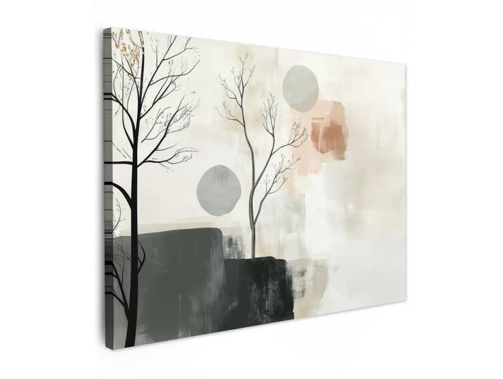 MuchoWow Leinwandbild - Wabi sabi - Beige - Pflanze - 80x60 - Malerei, Sandfarben, Textil, Kiefer, Abstrakt, Rechteckig, 80x60 cm, gerahmt, Bilder & Rahmen, Bilder, Wandbilder