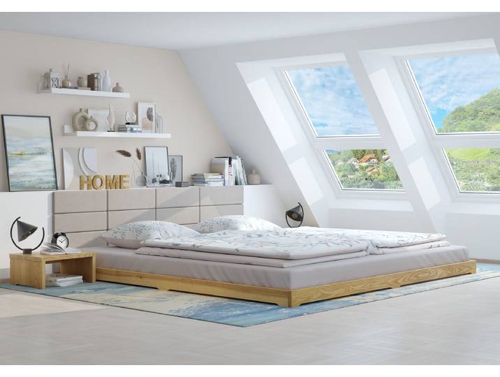 B-WARE Ehebett Massivholzbett Niedrig Esche Lackiert 200 x 200 cm