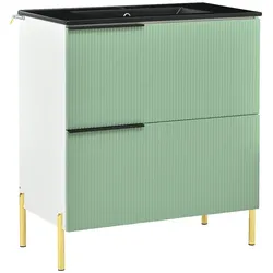 MErax Waschtisch 81,5x47x90 cm, freistehender Badezimmer-Unterschrank mit Keramikwaschbecken, strukturierte Front, Metallfüße, Grün