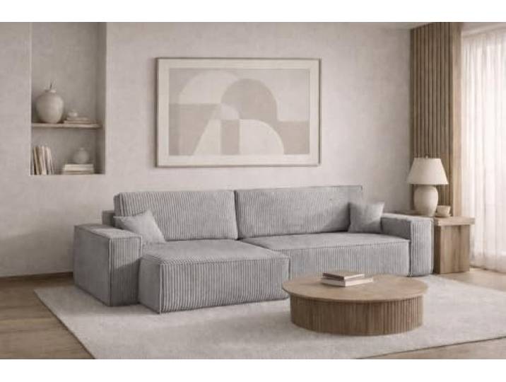 Kaiser Möbel - Ecksofa mit Schlaffunktion und Bettkasten, Schlafsofa mit Bettzeugbehälter, Wohnlandschaft L-Form, Klappsofa, Relaxsofa, Cordstoff, Bequemes Couch für Wohnzimmer, Best XL, Grau, Links