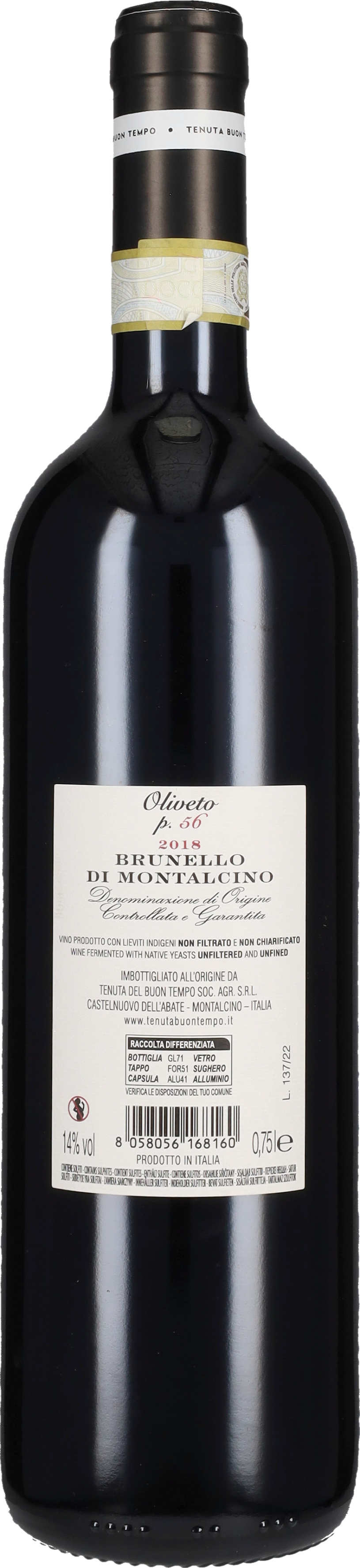 Brunello di Montalcino Riserva 'Oliveto p.56' Tenuta Buon Tempo 2018