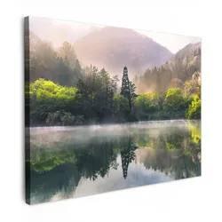 LEINWANDBILD Natur - Bäume - Berge - See - Wasser Wandbild 40x30 cm