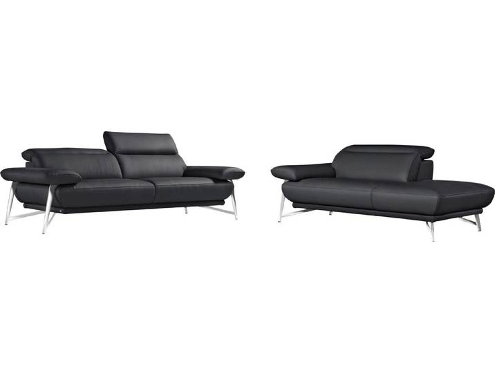 Egoitaliano Sofa Anais, erstklassiger Sitzkomfort, Fußfarbe chrom, Set, Kopfteil verstellbar, Leder BULL, schwarz