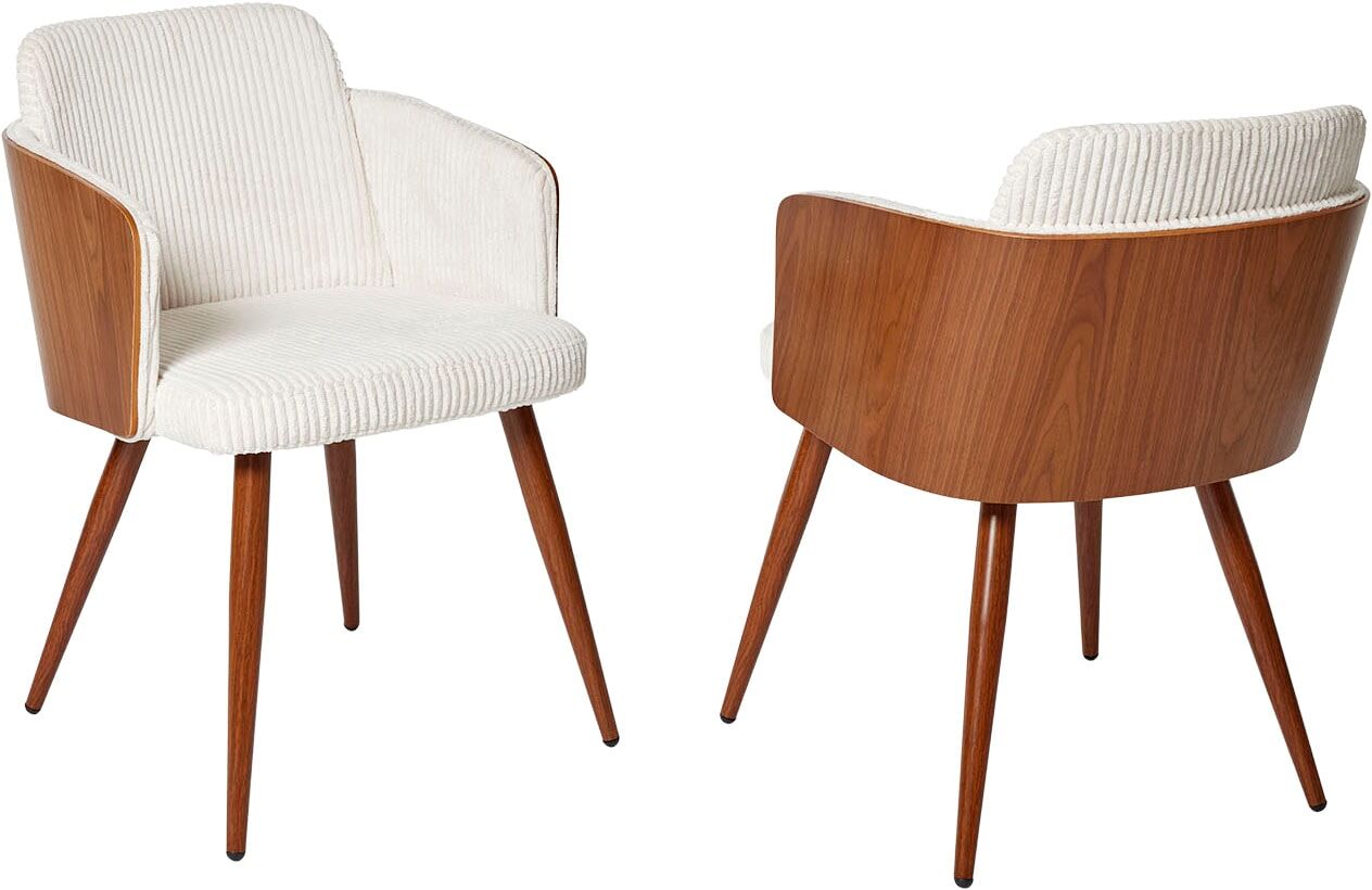 Schalenstuhl JAHNKE "CHIC SIT DUO", weiss (sanftes weiß, walnuss, walnuss, sanftes weiß), B:54cm H:78cm T:57cm, Polyester, Stühle, Schalenstuhl, edles Design,Massivholz-Rückenteil,Armlehnen,Metallgestell in Holzlook sanftes weiß, walnuss, walnuss, sanftes