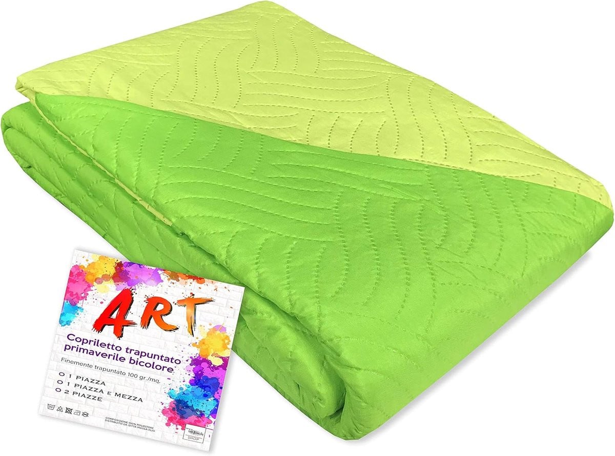 Groene gewatteerde decoratieve sprei met tweekleurig design, 170 x 250 cm
