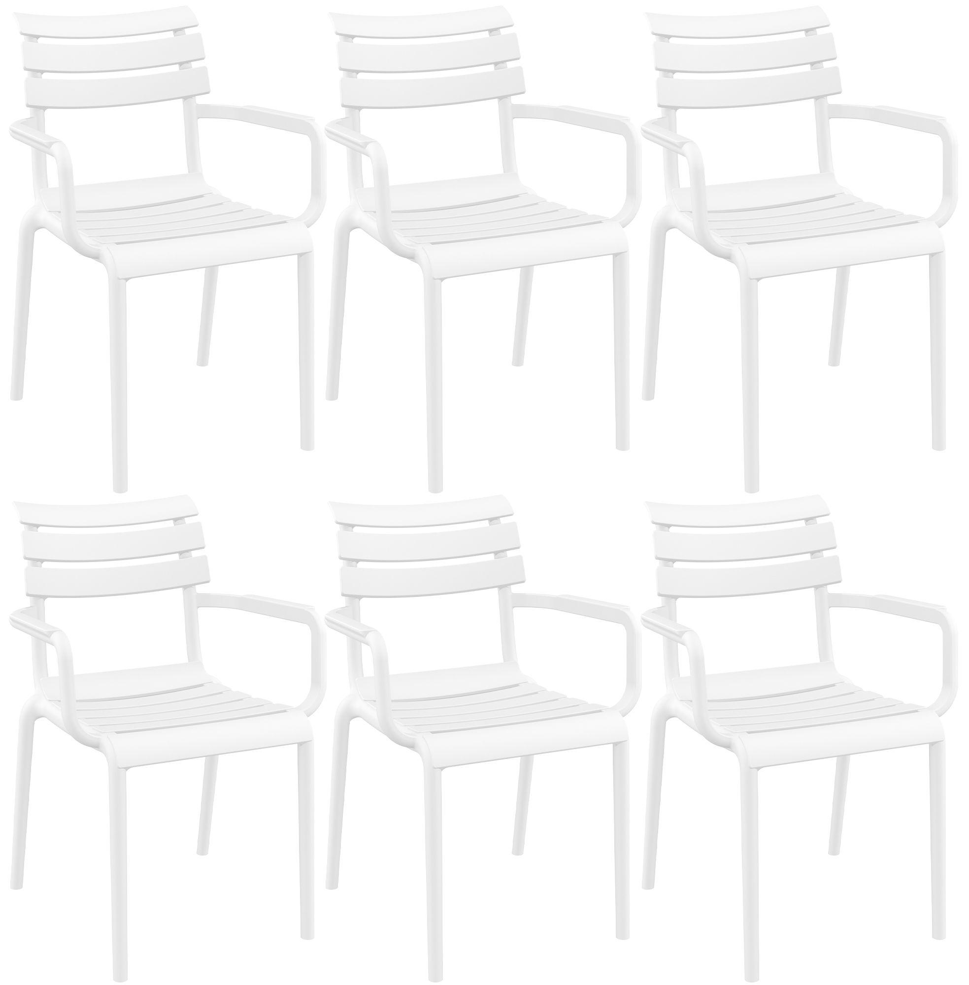 Gartenstuhl LARS 6er Set - 58x59x85cm, Kunststoff, Weiß | Stapelstuhl Loungestuhl Garten Outdoor-Stuhl
