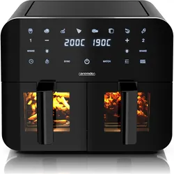 Arendo Heissluftfritteuse XXL Dual Zone 9 L, Airfryer, 2 Kammern, Sichtfenster, Beleuchtung, 2400 W, Fritteuse, Schwarz