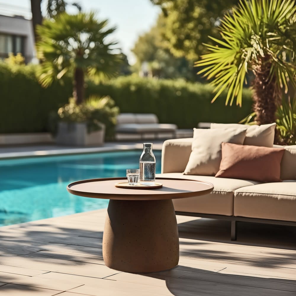 MACABANE Table basse ronde en béton marron d80cm Marron 80x45x80cm