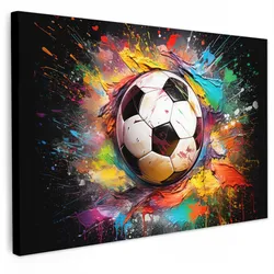 LEINWANDBILD Fußball - Farbe - Farben - Schwarz - Weiß Gemälde 60x40 cm