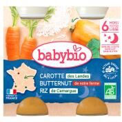 Babybio Bonne Nuit Butternut Carotte Riz 6 Mois et + Bio 2 Pots de 200 g - Carton 2 pots de 200 g