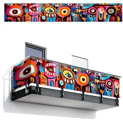 BALKON-SICHTSCHUTZ Abstrakt - Gesicht - Farbenfroh Balkon Deko 500x75 cm