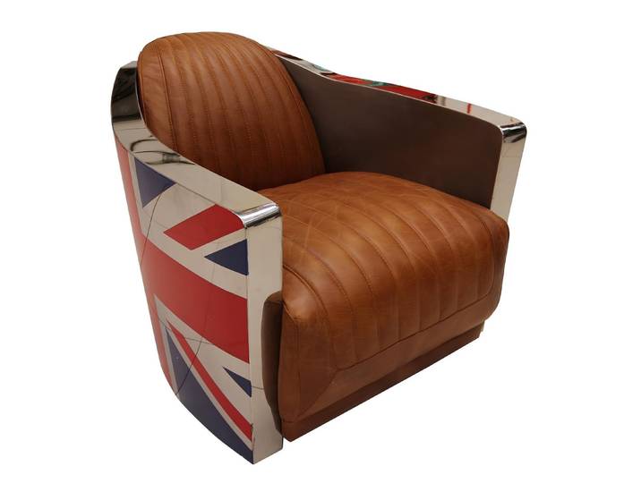 JVmoebel Sessel Echtleder Lounge Sessel Union Jack Braun im Aviator Stil (Sessel), Made in Europa