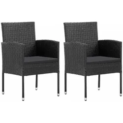 vidaXL Gartenstühle mit Kissen in Schwarz 2 Stk. Schwarz Poly Rattan, Gartensessel, Stuhl, Outdoor Sessel, Garten Sessel, Sessel, Terrassenstuhl