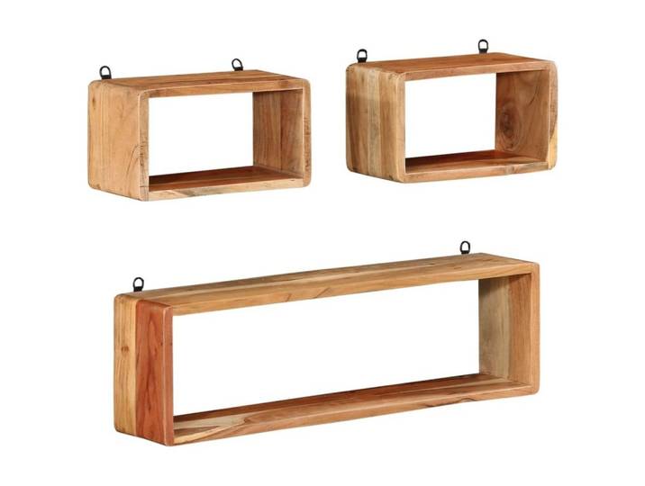 furnicato Regalwürfel Dekoratives Wandregal-Set aus massivem Altholz, 80x15x25 & 35x15x20 cm, Lackierte Wandboard-Boxen mit polierter Oberfläche für Sammler