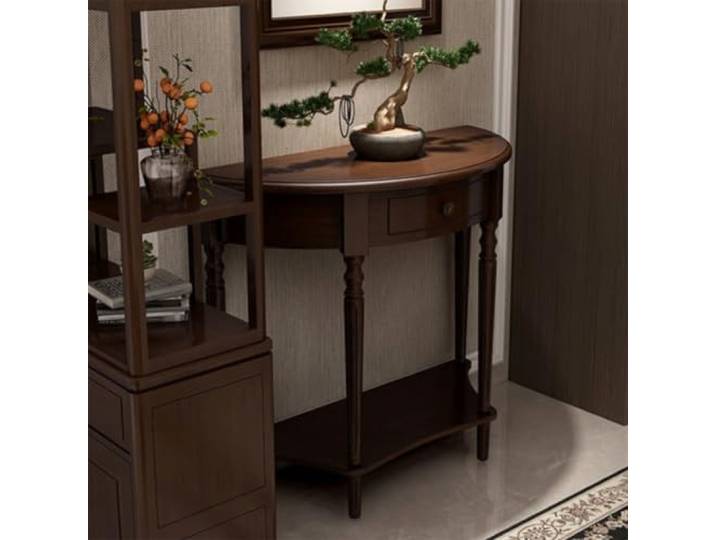 Massivholz Konsolentisch mit Schublade, schmaler Flurtisch Halbmond Massivholz, schmales Design, Halbmond-Form, Flur & Eingang, stabile Konstruktion(C,39.4in*15.0in*34.6in)