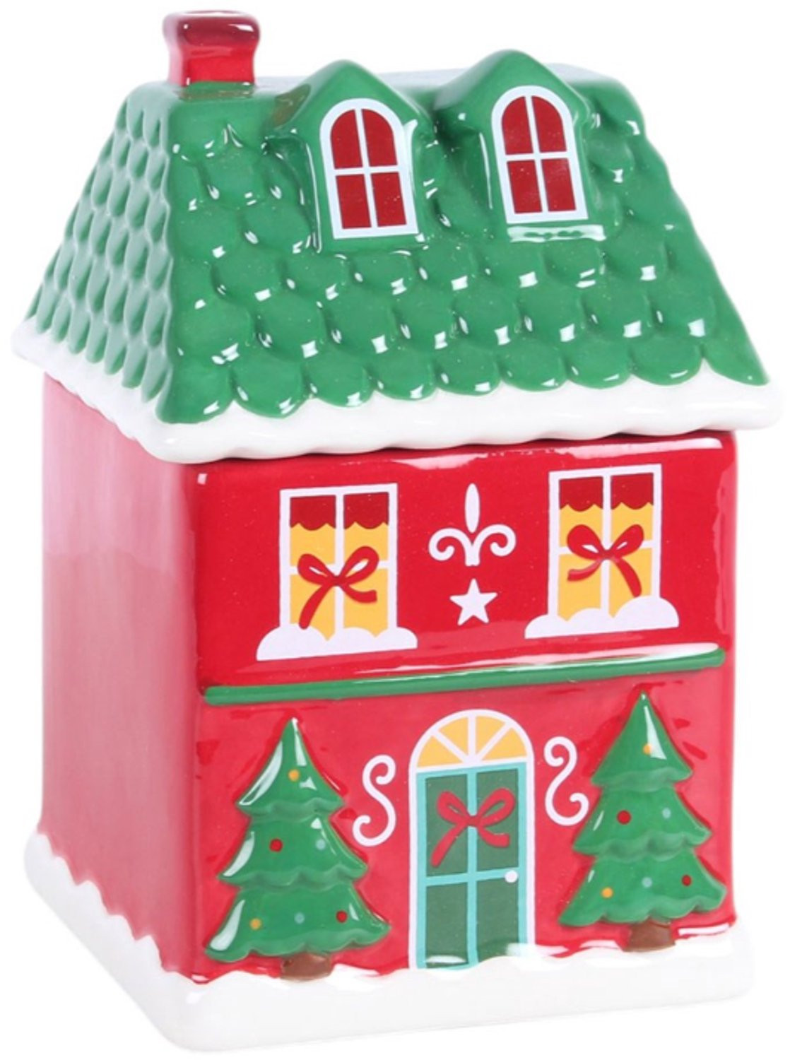 Something Different Wholesale Rood Kersthuisje Oliebrander - Keramische Kerst Waxbrander met Afneembaar Dak