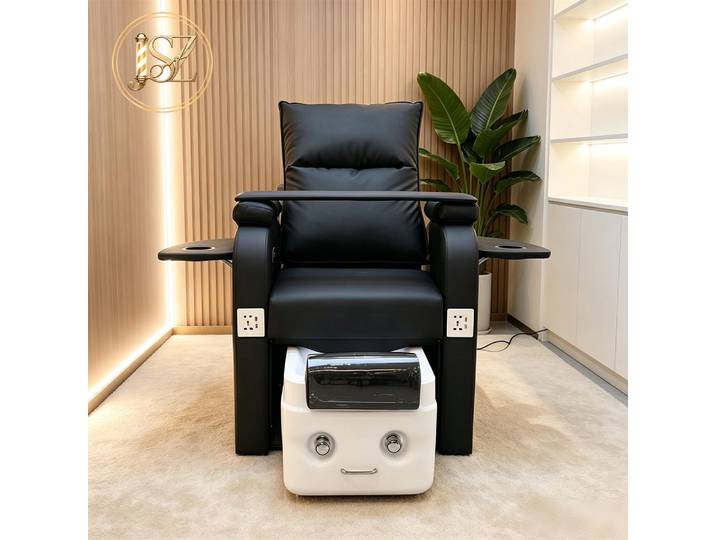 Fauteuil de pédicure électrique inclinable haut de gamme pour salon de beauté, équipé d'un chargeur de téléphone et d'un porte-gobelet
