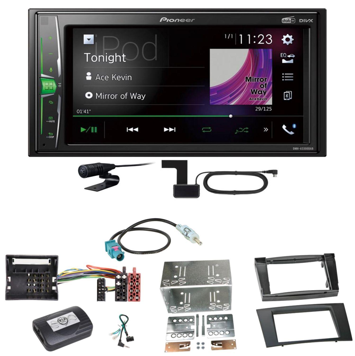 Pioneer DMH-A3300DAB Bluetooth MP3 USB DAB+ Einbauset für Mercedes W211 CLS W219