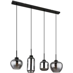 Hängeleuchte Rauchglas Pendelleuchte Glas Esszimmerlampe schwarz, Metall, 4x E27 Fassungen, LxBxH 99,5x24x120 cm
