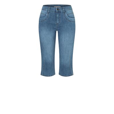 Caprijeans MAC "CAPRI", Damen, Gr. 36, N-Gr, blau (venice beach wash), Denim/Jeans, Obermaterial: 98% Baumwolle, 2% Elasthan, figurbetont kniebedeckend, Jeans, Eingelegte Zierfalten am Saum