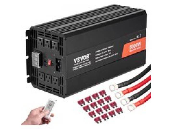 VEVOR Sinus-Wechselrichter 5000 W DC 12 V auf AC 230 V Wechselrichter mit 2 AC-Steckdosen 2 USB-Anschlüssen 1 Typ-C-Anschluss LCD-Display und Fernbedienung für Haushaltsgeräte mit hoher Belastung