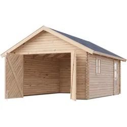 Karibu Garage Blockhausgarage 38 mm natur naturbelassen