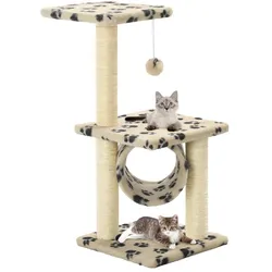 vidaXL Xatenen (65 cm, Beige mit Pfotenabdruck, Beige mit schwarzem Pfoten-Aufdruck), Katzenbaum
