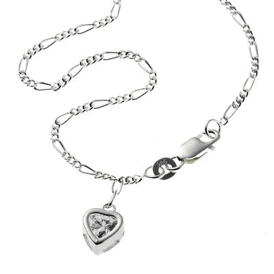 Fußkette ZEEME "925 Silber mit Herz-Anhänger und Zirkonia weiß 25cm lang", weiß (weiß, weiß), Fußketten, Damen, 2,5cm, Silber 925 (Sterlingsilber), glänzend