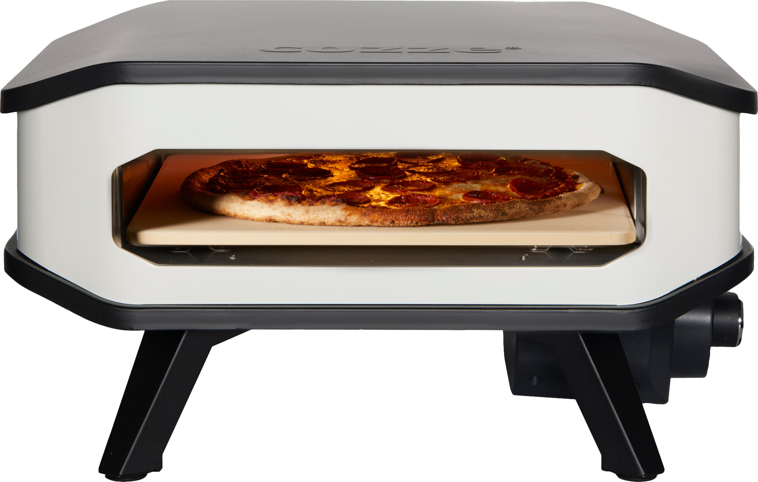 Cozze Pizzaofen 13 elektrisch, inkl. Pizzastein / Hitzeschild, Backtemperatur bis 450°C, Grillfläche 34 x 34 cm, Gerätemaße 29 x 53 x 53 cm, 2200 W, 230 V, Stahl / Cordierit, weiß / anthrazit"