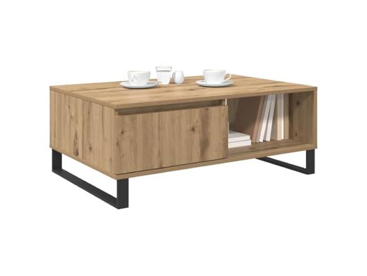 KTHLBRH Couchtisch Eiche Handwerk 90 x 60 x 35 cm Mehrschichtiges Holz, Beine aus Metall, 2 Einlegeböden, max. Belastung 75 kg, Montage erforderlich