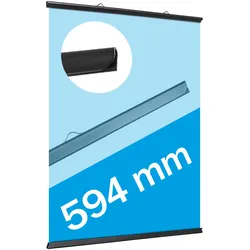 1 x Posterklemmschiene DIN A1 Ober- und Unterteil (59,4 cm) Schwarz Hart-PVC - Klemmschiene zum Aufhängen von Postern und dünnen Displays - Kunststoff Posterschiene Posterleiste mit 2 Hängern