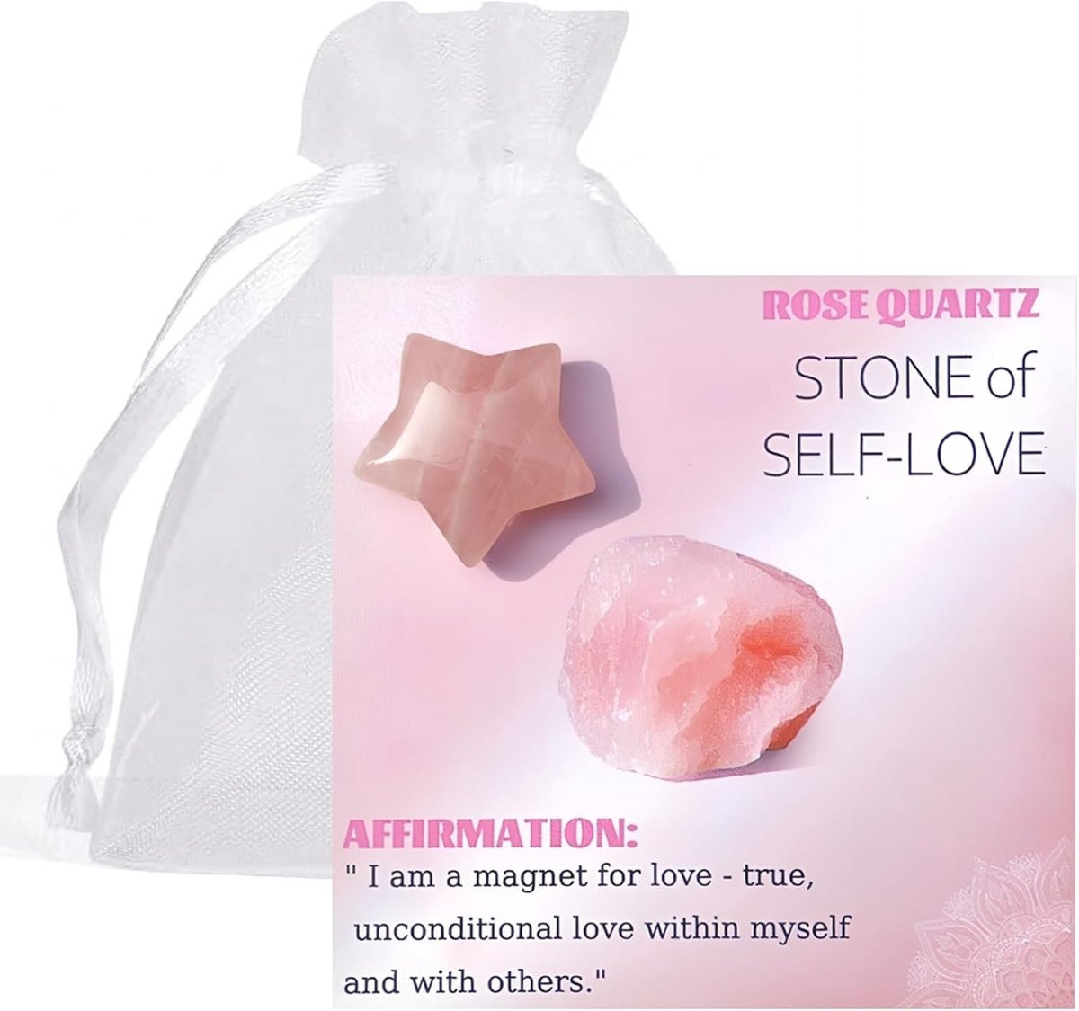 Natuurlijke Roze Kwarts Handsteen Estrella de Los Deseos Talisman voor Liefde
