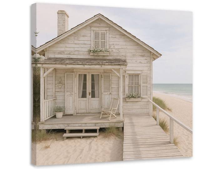 Feeby Leinwandbild Haus am Strand 50x50cm, Grau, Stadtarchitektur, Quadratisch, 50x50 cm, Bilder & Rahmen, Bilder, Leinwandbilder