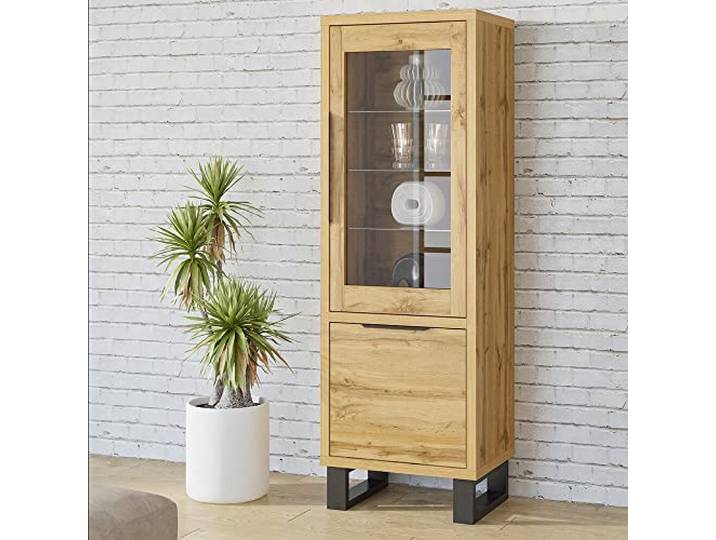 Lomadox Wohn-/Esszimmer Vitrine in Wotan Eiche Nb., B/H/T ca. 64/190/45 cm