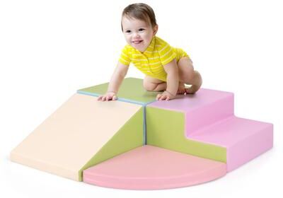Costway 4-Piece Climb and Crawl Foam Block Play Set for Infant Baby-Pink