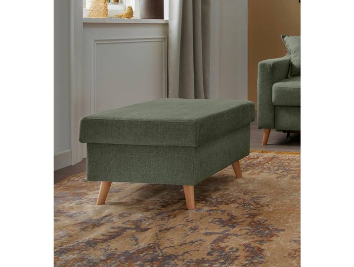 P & B Hocker Valentina, Dunkelgrün, Holz, Buche, Uni, rechteckig, 61x43x61 cm, erweiterbar (Typenauswahl), Stoff-/Lederauswahl, Wohnzimmer, Hocker, Sitzhocker