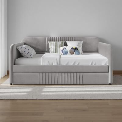 ZWYO HOSIMU Twin Size Upholstered Daybed Sofa Bed with Trundle and Wood Slats, Velvet Fabric, Elegant & Space-Saving Design
