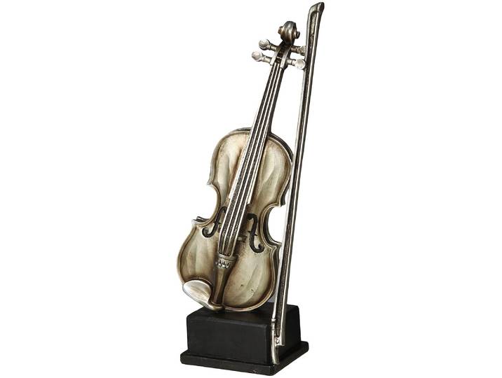 Dekofigur AMBIENTE HAUS Geige Figur L , silber (antik, silberfarben), B:15cm H:33cm T:8cm, Polyresin, Dekofiguren, Dekofigur