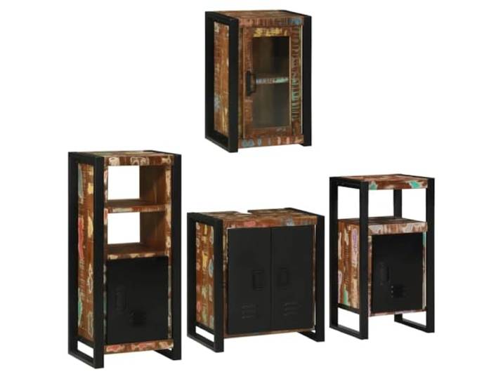 YUOGHRTFE Badezimmermöbel-Set 4 STK Mehrfarbig 55 x 35 x 60 cm Metall Robustes Metall, dunkle Oberfläche, Unterschrank, hoher Schrank, Wandschrank, Regal, minimalistisches Design