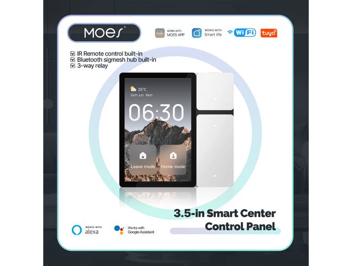 MOES-Tuya Smart Control Panel Screen, WiFi, 3.5 , 3 relais, 3 boutons fongiques, télécommande IR, Bluetooth, Sigmesh airies intégré