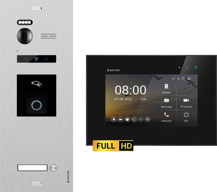 BALTER EVO HD Silber Video Türsprechanlage Fingerprint Set 1 Teilnehmer 7" Monitor Weiß