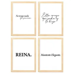 POSTER Set mit 4 Königin TypografieStil A4 Rahmen aus hellem Holz